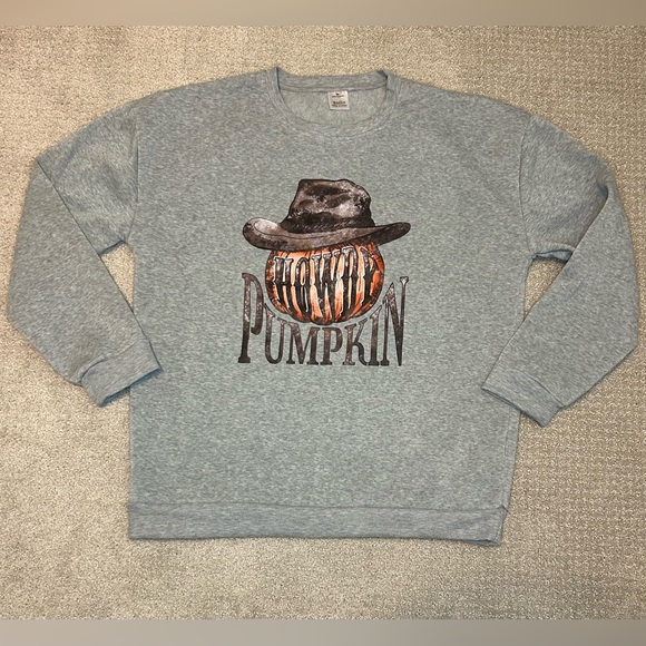 Tops - Howdy Pumpkin Western Halloween‎ Sweatshirt Womens XL Gray Crew Neck